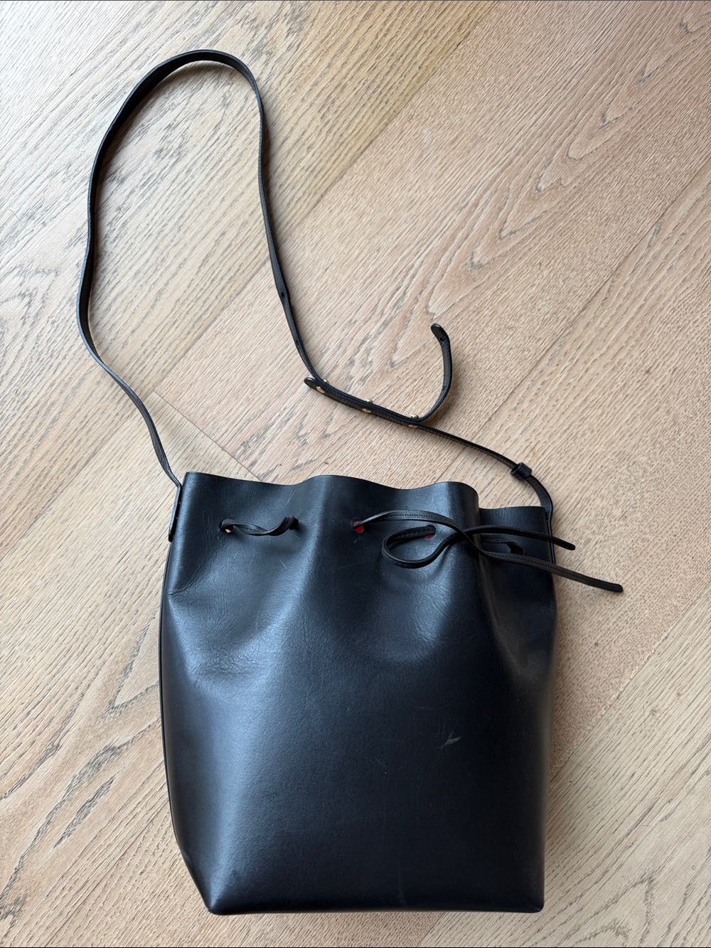 Mansur Gavriel Black Leather Drawstring Crossbody Bag large